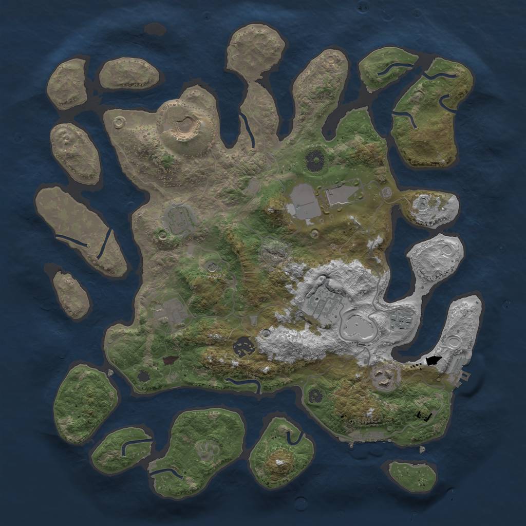 Rust Map: Procedural Map, Size: 3850, Seed: 735042044, 16 Monuments