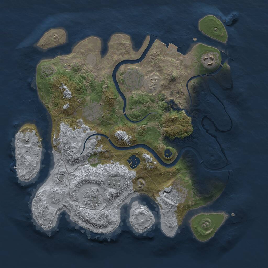 Rust Map: Procedural Map, Size: 3250, Seed: 2107505936, 10 Monuments