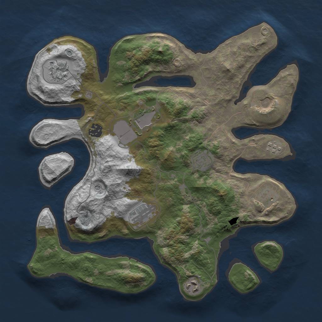 Rust Map: Barren, Size: 3500, Seed: 1257466008, 12 Monuments
