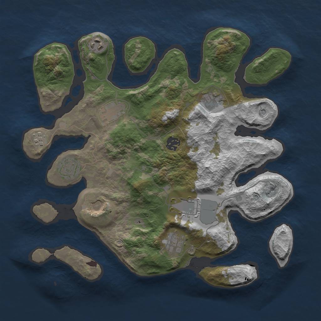 Rust Map: Barren, Size: 3500, Seed: 1854630885, 12 Monuments