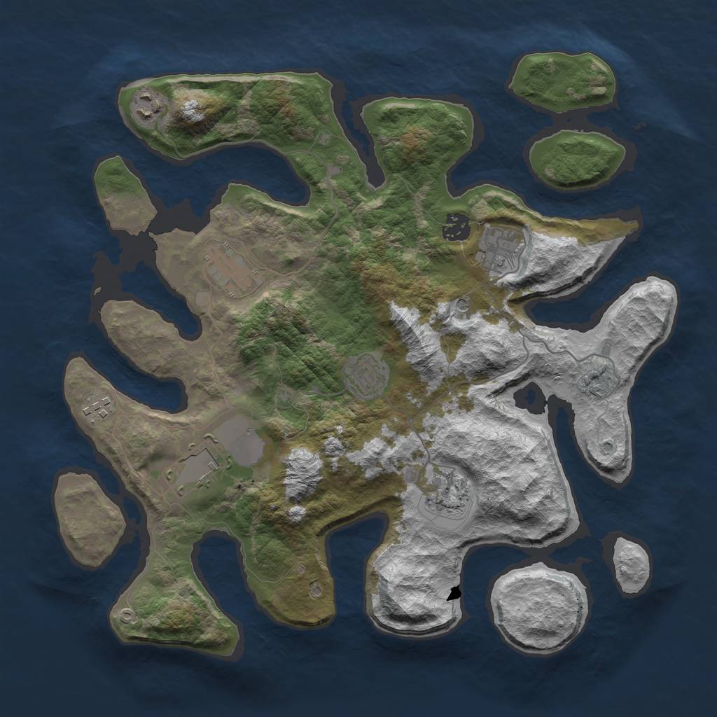 Rust Map: Barren, Size: 3700, Seed: 712372, 11 Monuments