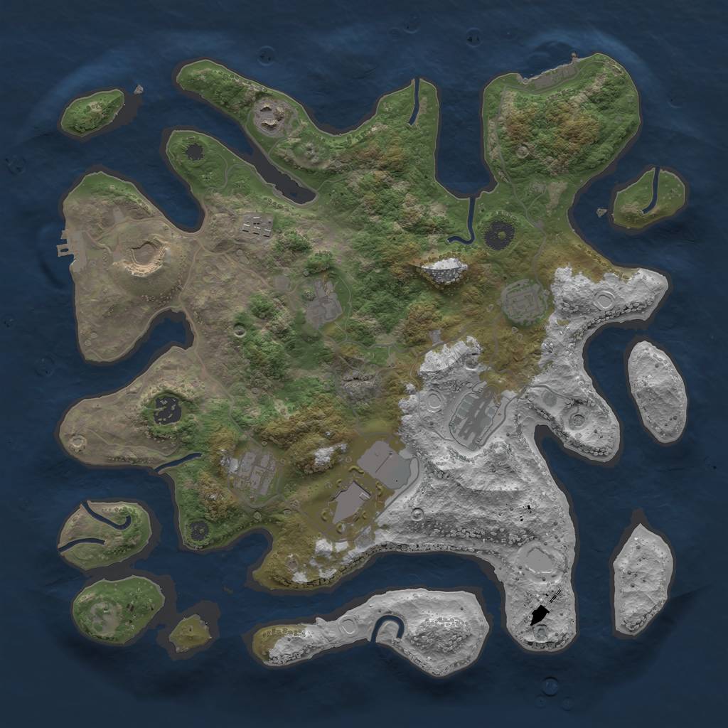 Rust Map: Procedural Map, Size: 3750, Seed: 666904680, 17 Monuments