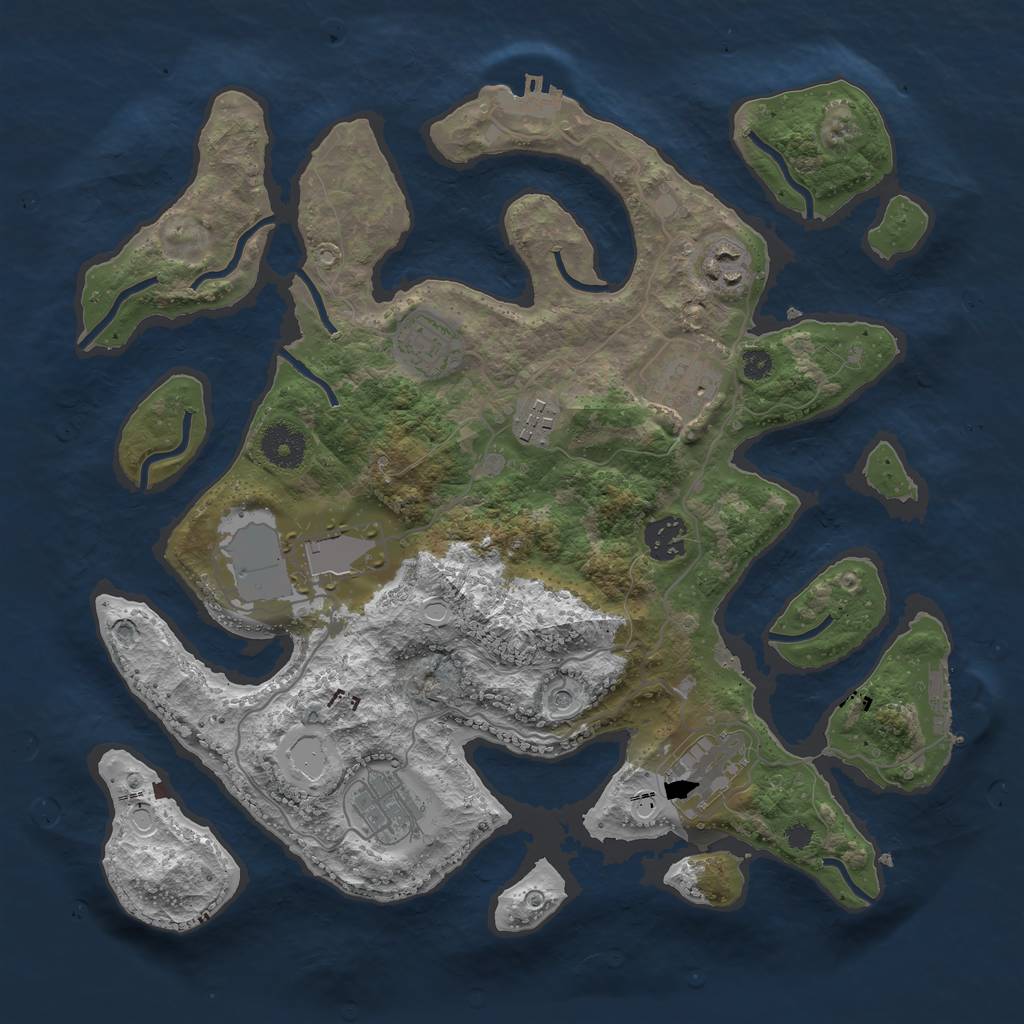 Rust Map: Procedural Map, Size: 3500, Seed: 34083531, 16 Monuments
