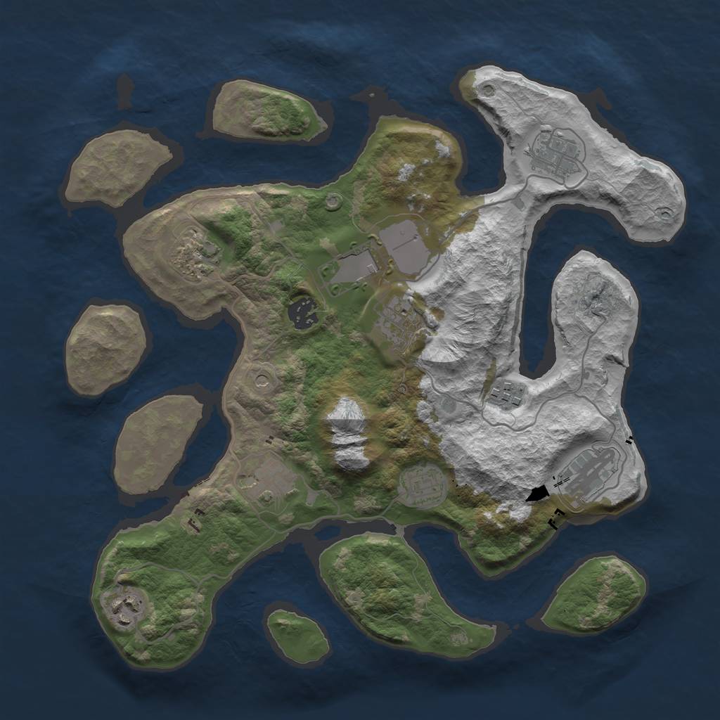 Rust Map: Barren, Size: 3500, Seed: 1941648295, 13 Monuments