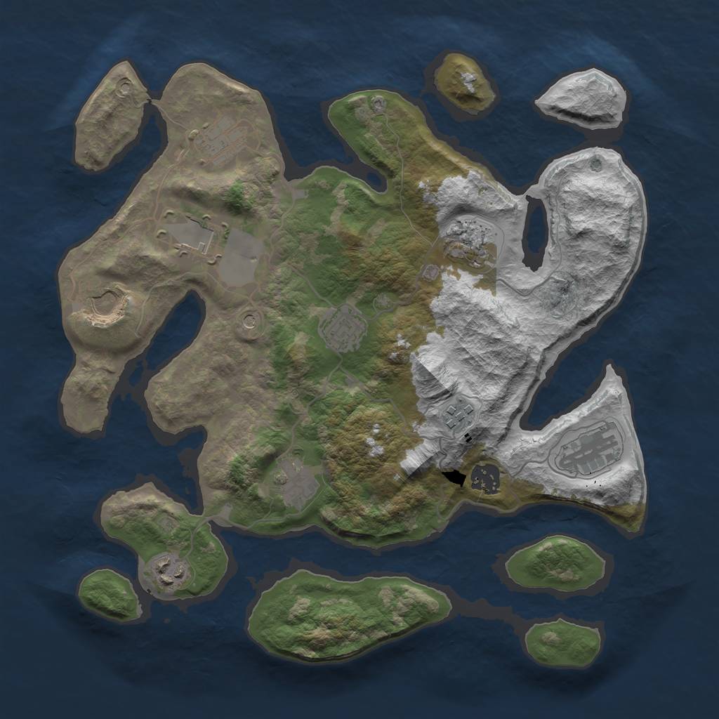 Rust Map: Barren, Size: 3500, Seed: 585903566, 13 Monuments