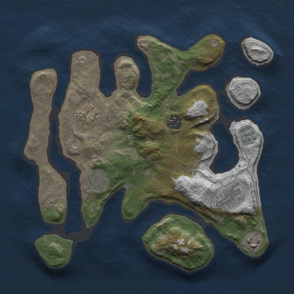 Rust Map: Barren, Size: 3000, Seed: 56789, 9 Monuments