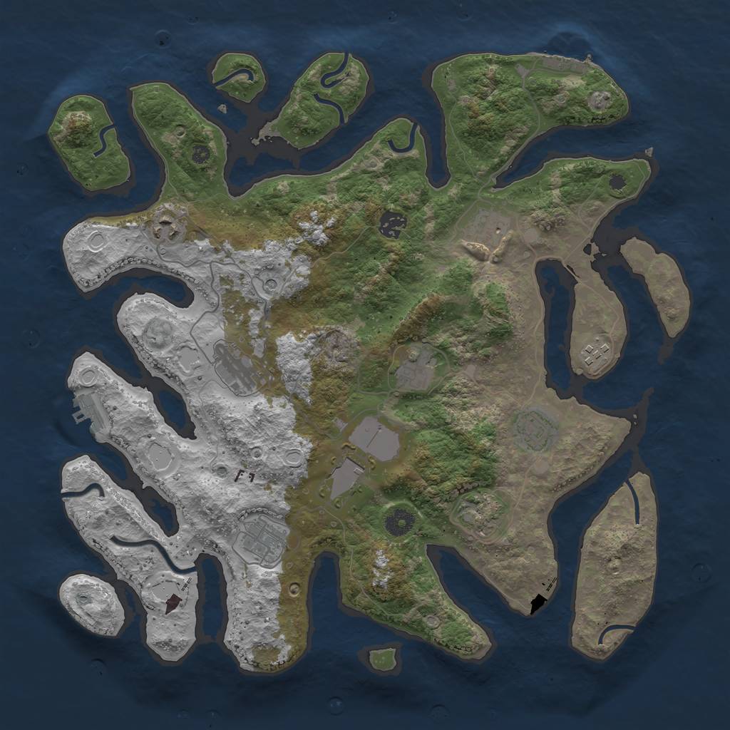 Rust Map: Procedural Map, Size: 3950, Seed: 1911469513, 18 Monuments