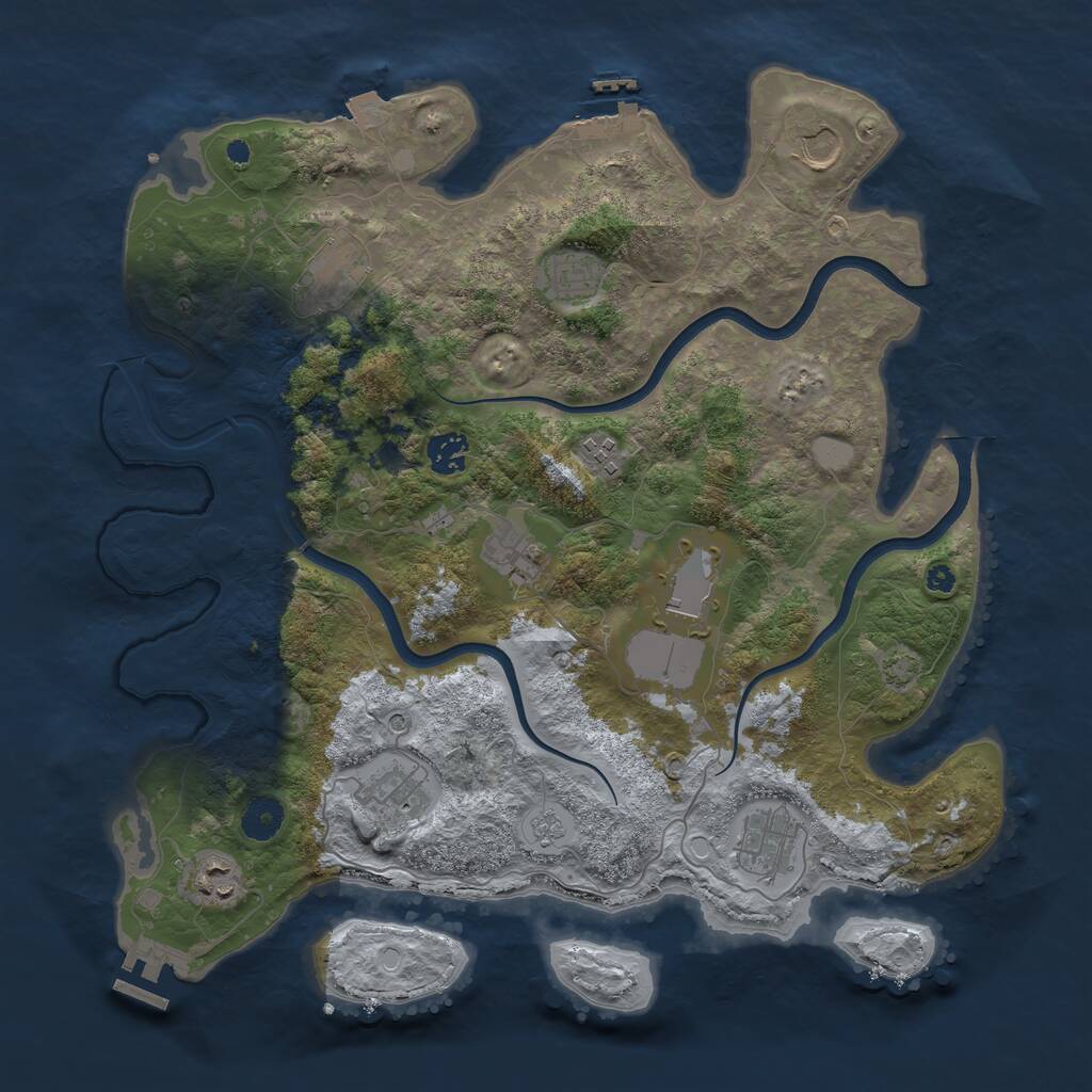 Rust Map: Procedural Map, Size: 3850, Seed: 130847100, 16 Monuments