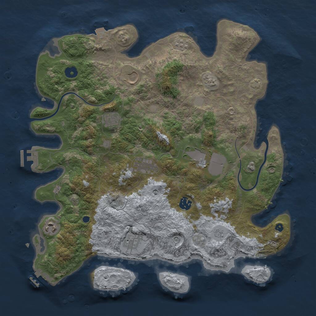 Rust Map: Procedural Map, Size: 3850, Seed: 130847100, 14 Monuments