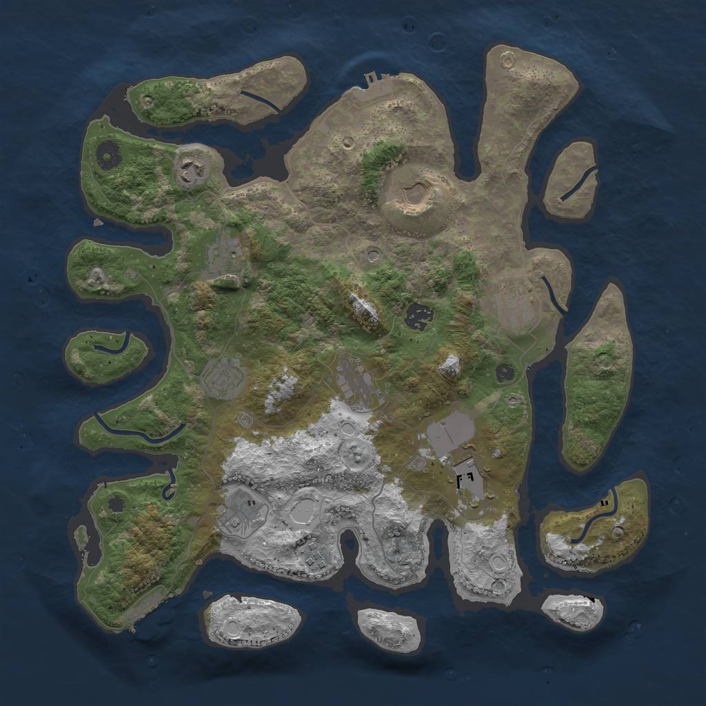 Rust Map: Procedural Map, Size: 3850, Seed: 130847100, 18 Monuments