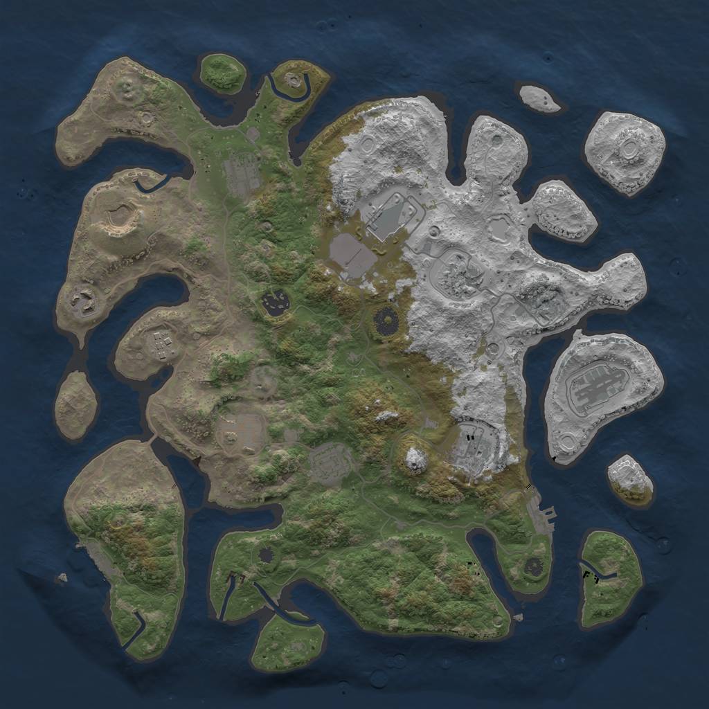 Rust Map: Procedural Map, Size: 3950, Seed: 2061917601, 19 Monuments