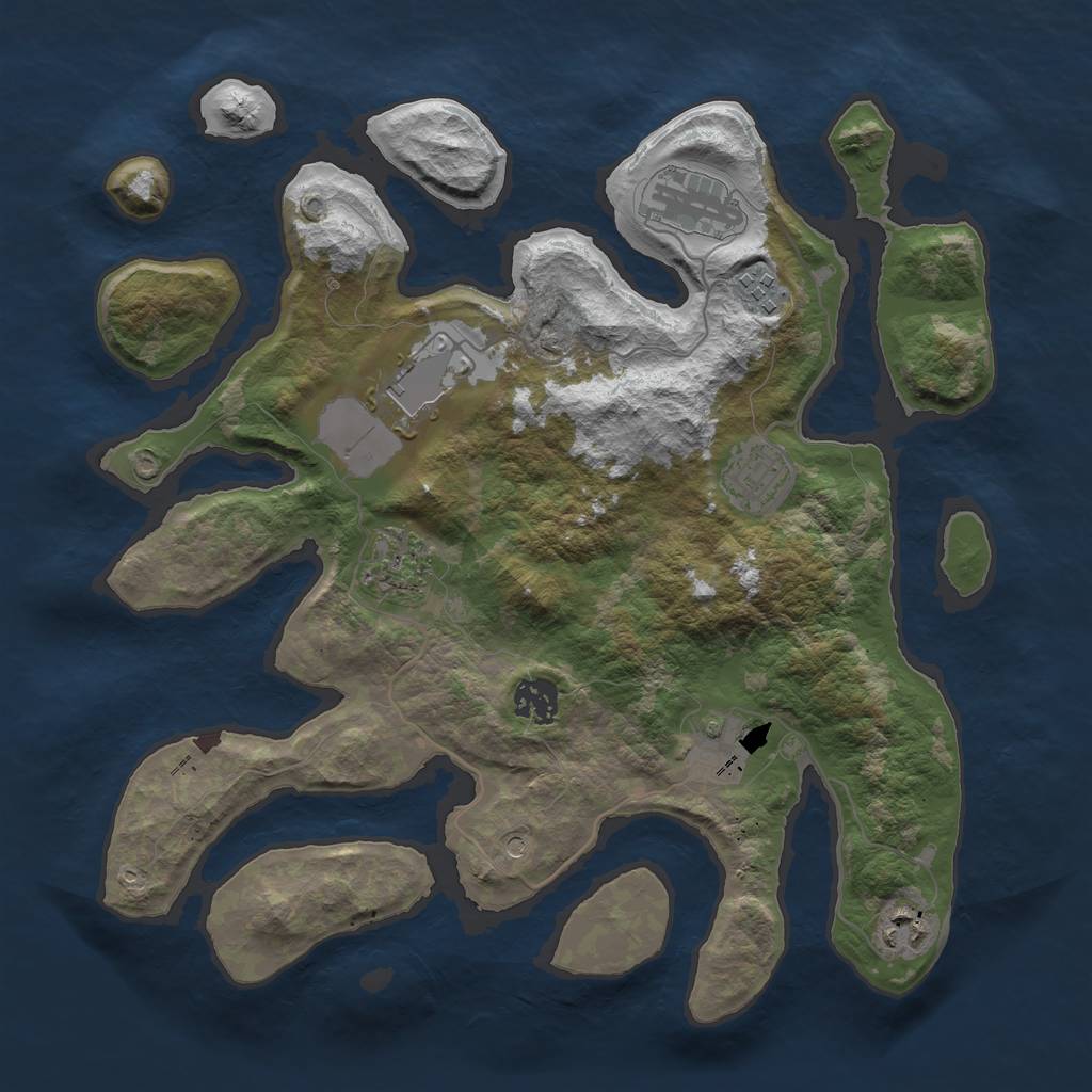 Rust Map: Barren, Size: 3500, Seed: 658421, 11 Monuments