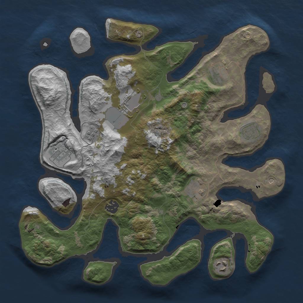 Rust Map: Barren, Size: 3500, Seed: 143593264, 11 Monuments