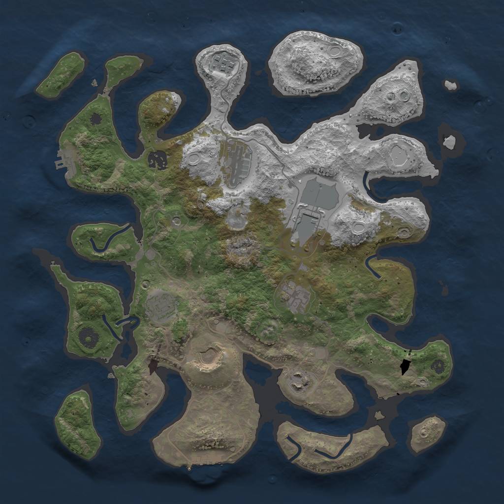 Rust Map: Procedural Map, Size: 3700, Seed: 725354, 16 Monuments