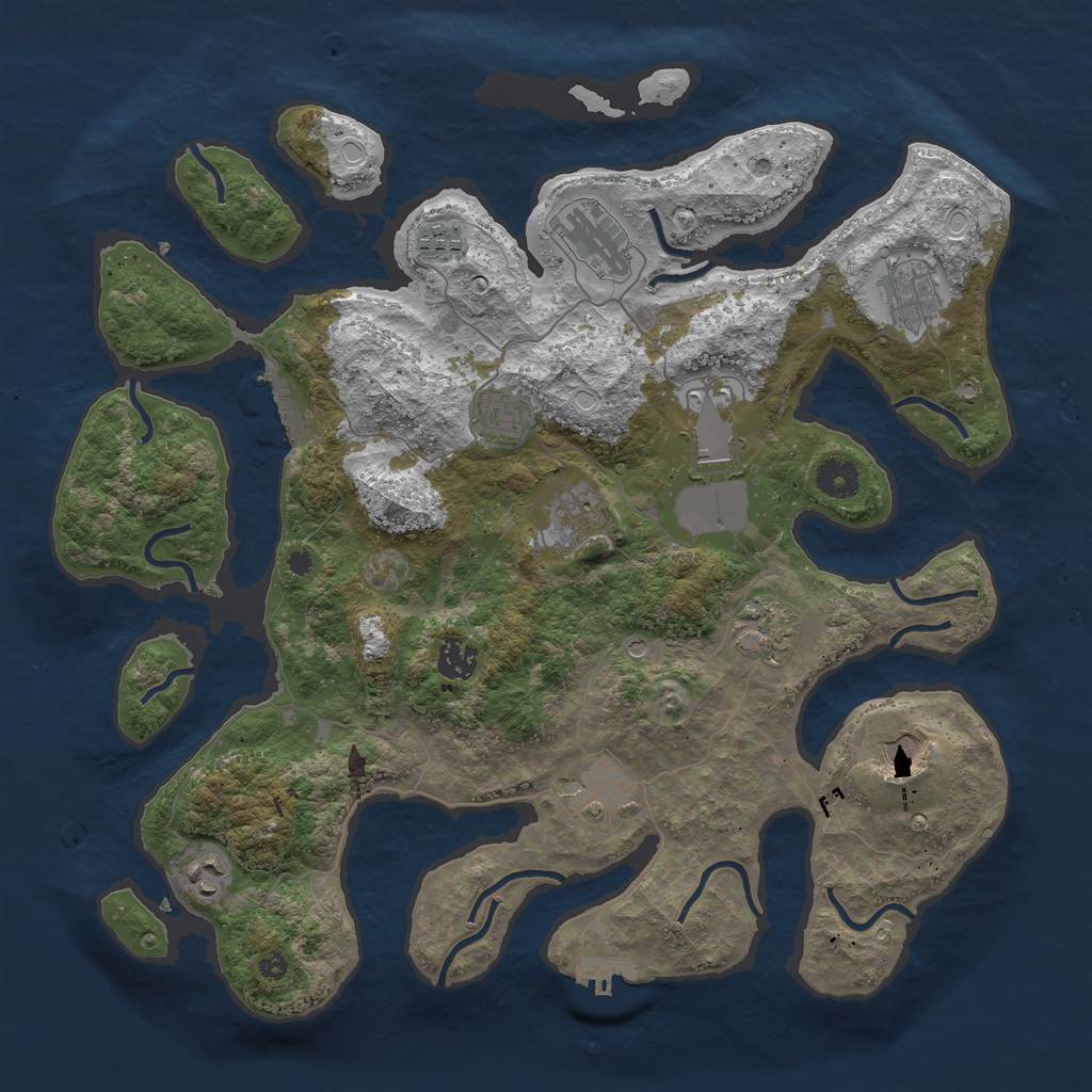 Rust Map: Procedural Map, Size: 3950, Seed: 1, 19 Monuments