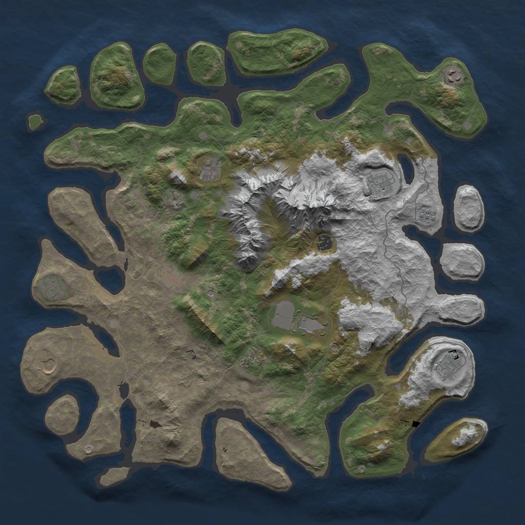 Rust Map: Barren, Size: 5000, Seed: 7878, 14 Monuments