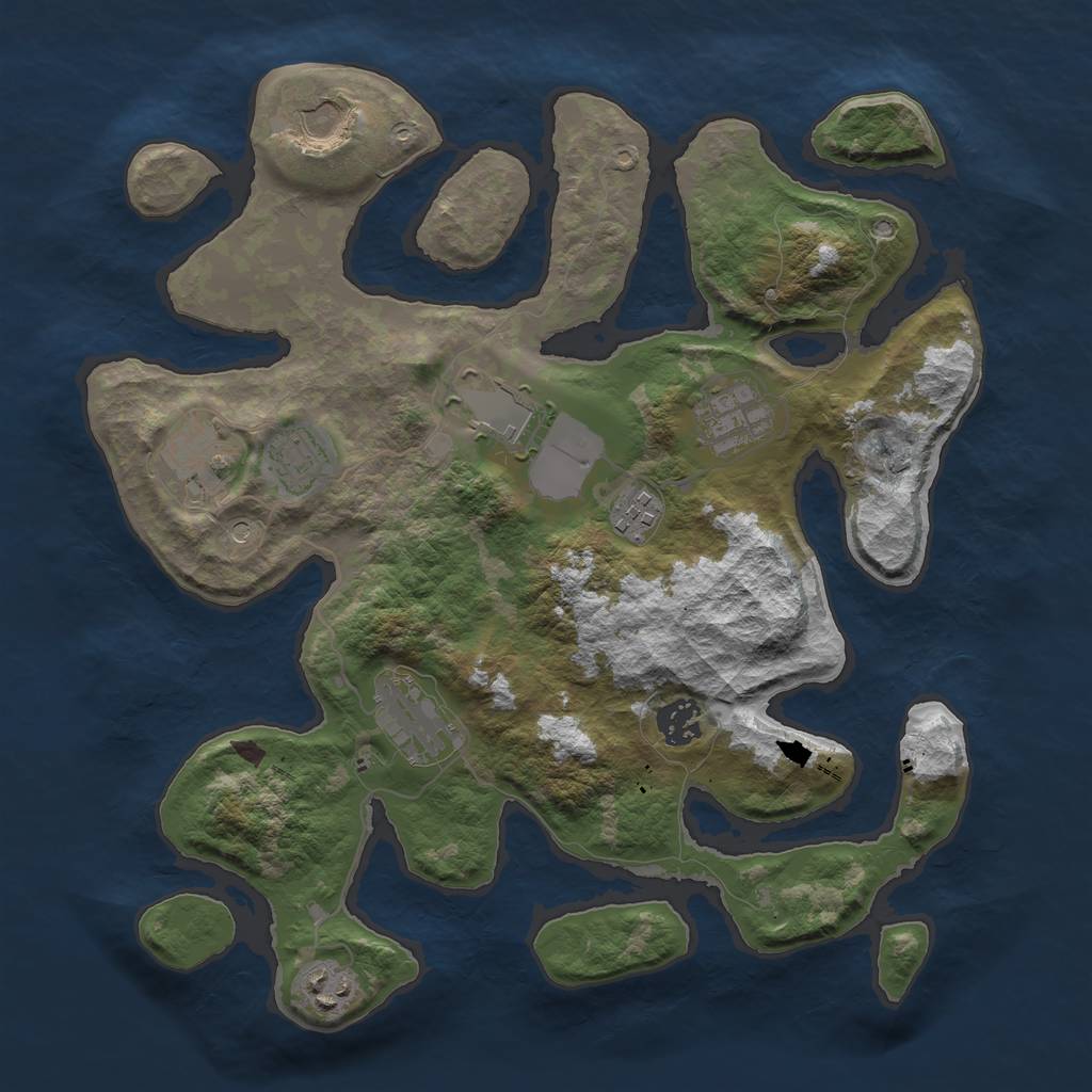 Rust Map: Barren, Size: 3500, Seed: 1201069037, 12 Monuments