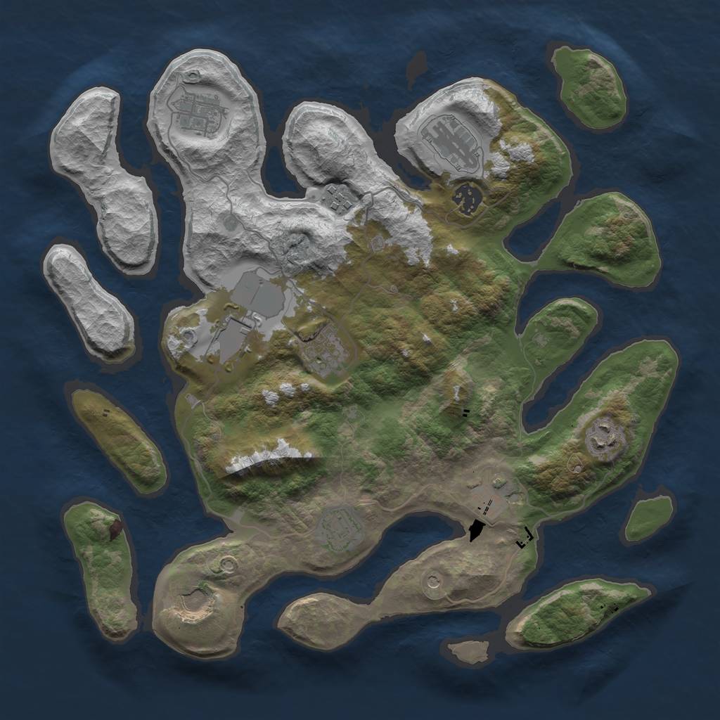 Rust Map: Barren, Size: 3700, Seed: 117466582, 13 Monuments