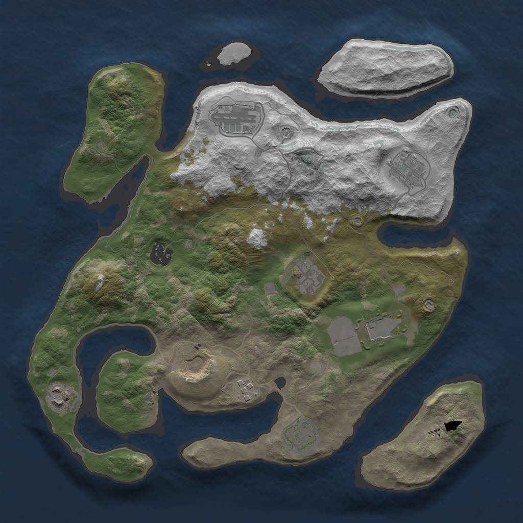 Rust Map: Barren, Size: 3500, Seed: 691060956, 12 Monuments