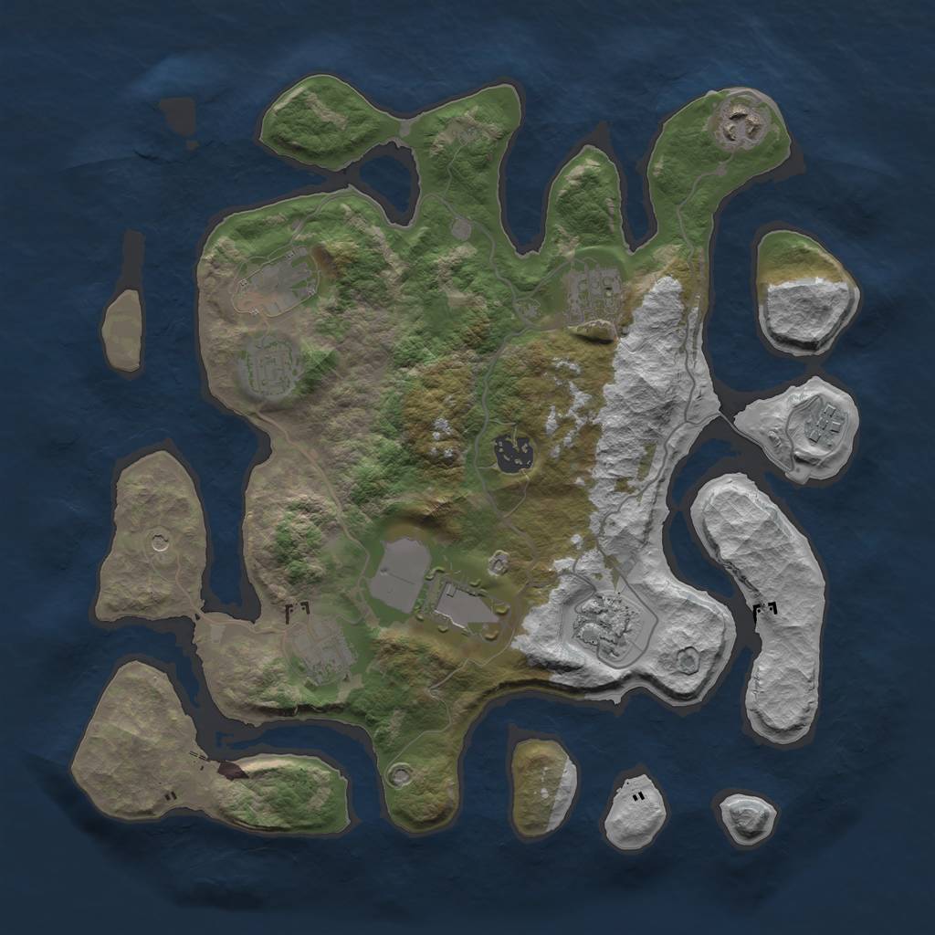 Rust Map: Barren, Size: 3500, Seed: 215, 12 Monuments