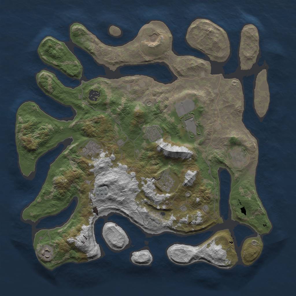 Rust Map: Barren, Size: 4000, Seed: 2049, 12 Monuments