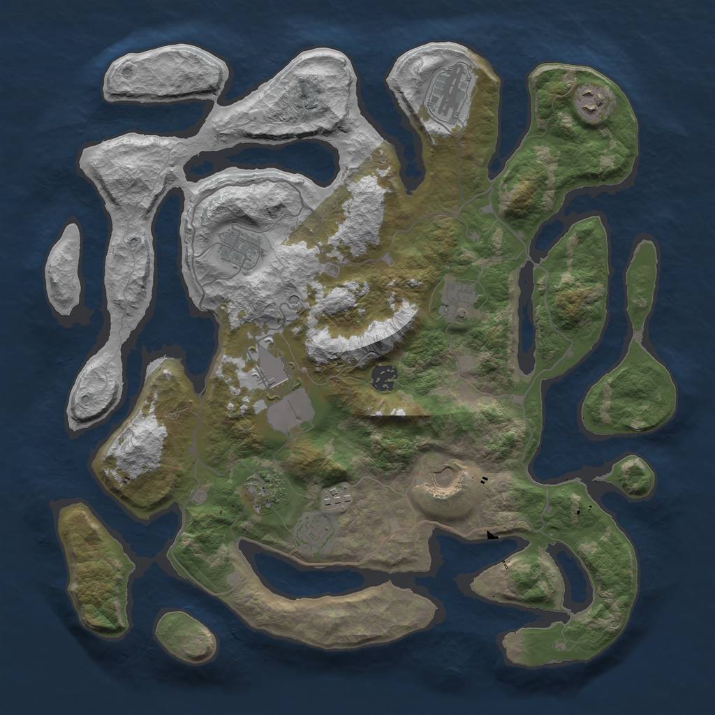 Rust Map: Barren, Size: 4000, Seed: 3049, 13 Monuments