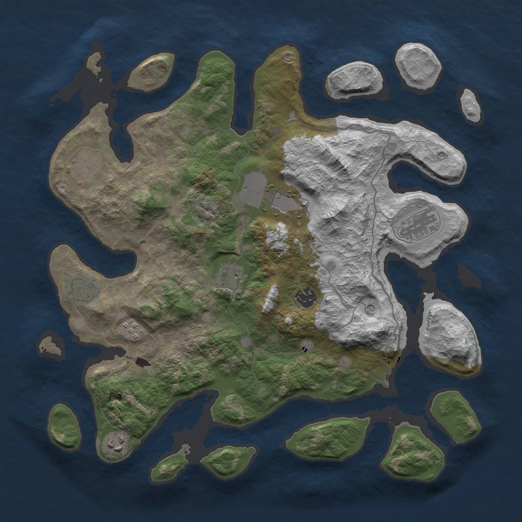 Rust Map: Barren, Size: 4000, Seed: 53256, 11 Monuments