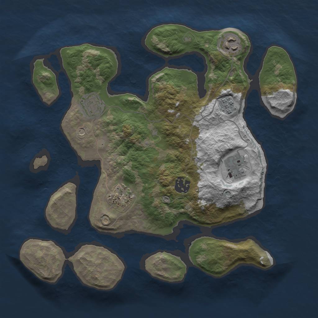 Rust Map: Barren, Size: 3000, Seed: 1465, 9 Monuments