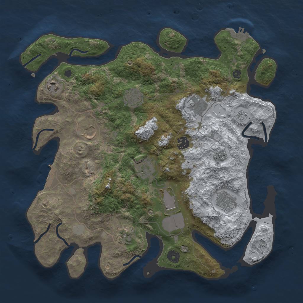 Rust Map: Procedural Map, Size: 3600, Seed: 3185307, 18 Monuments