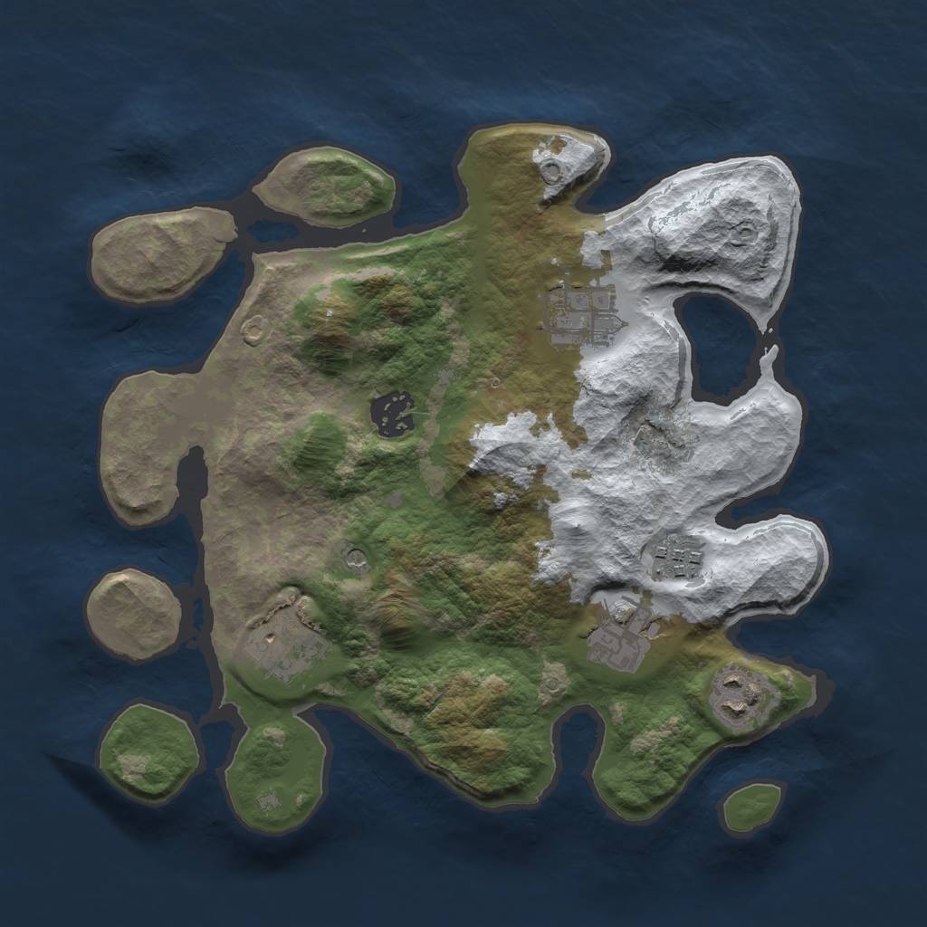 Rust Map: Barren, Size: 3000, Seed: 551155, 9 Monuments