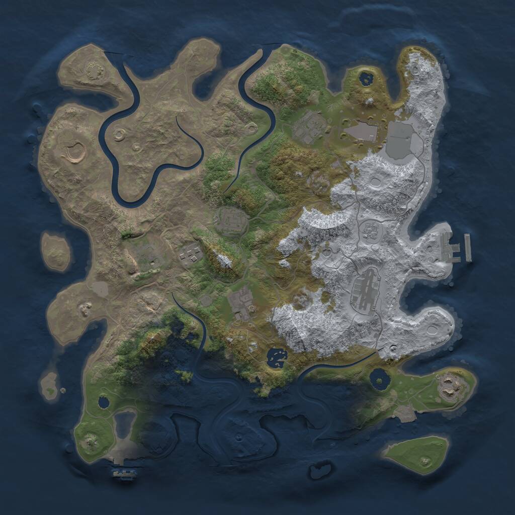 Rust Map: Procedural Map, Size: 3700, Seed: 884934215, 16 Monuments