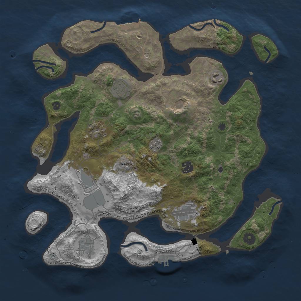 Rust Map: Procedural Map, Size: 3700, Seed: 104078861, 17 Monuments