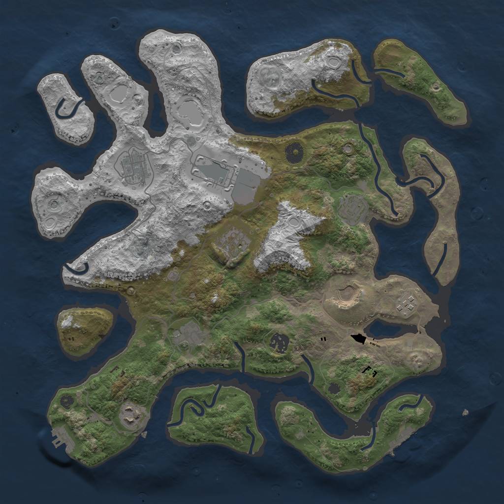 Rust Map: Procedural Map, Size: 3850, Seed: 387641865, 17 Monuments