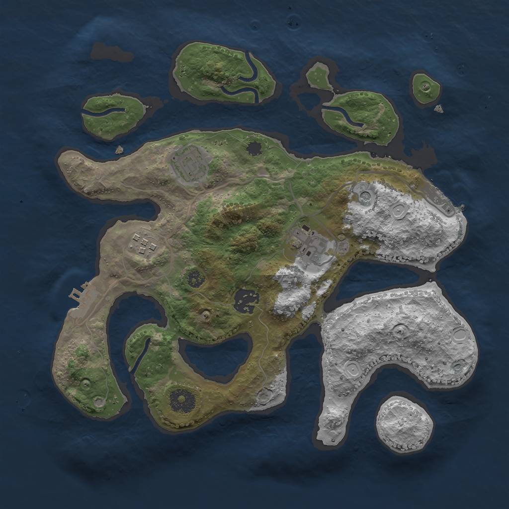 Rust Map: Procedural Map, Size: 3000, Seed: 2121079842, 12 Monuments