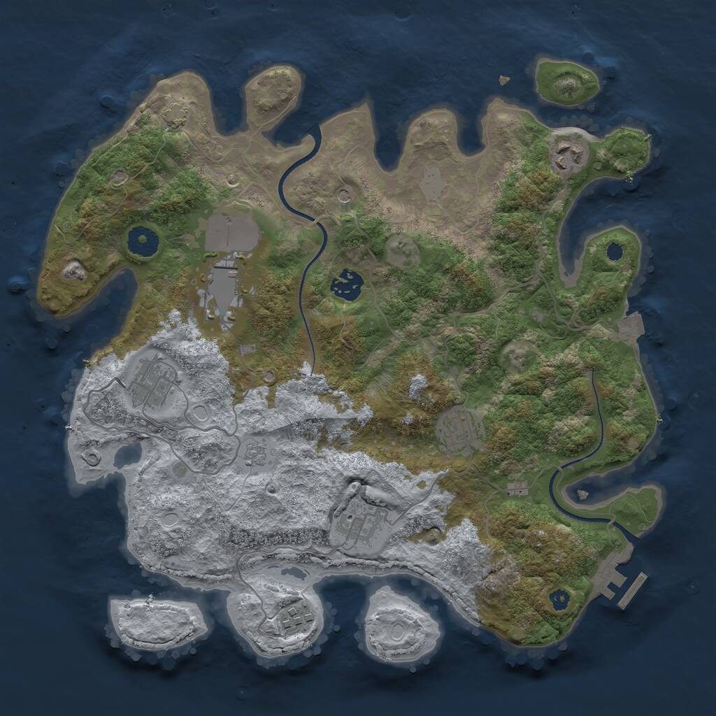 Rust Map: Procedural Map, Size: 3500, Seed: 2843197, 12 Monuments