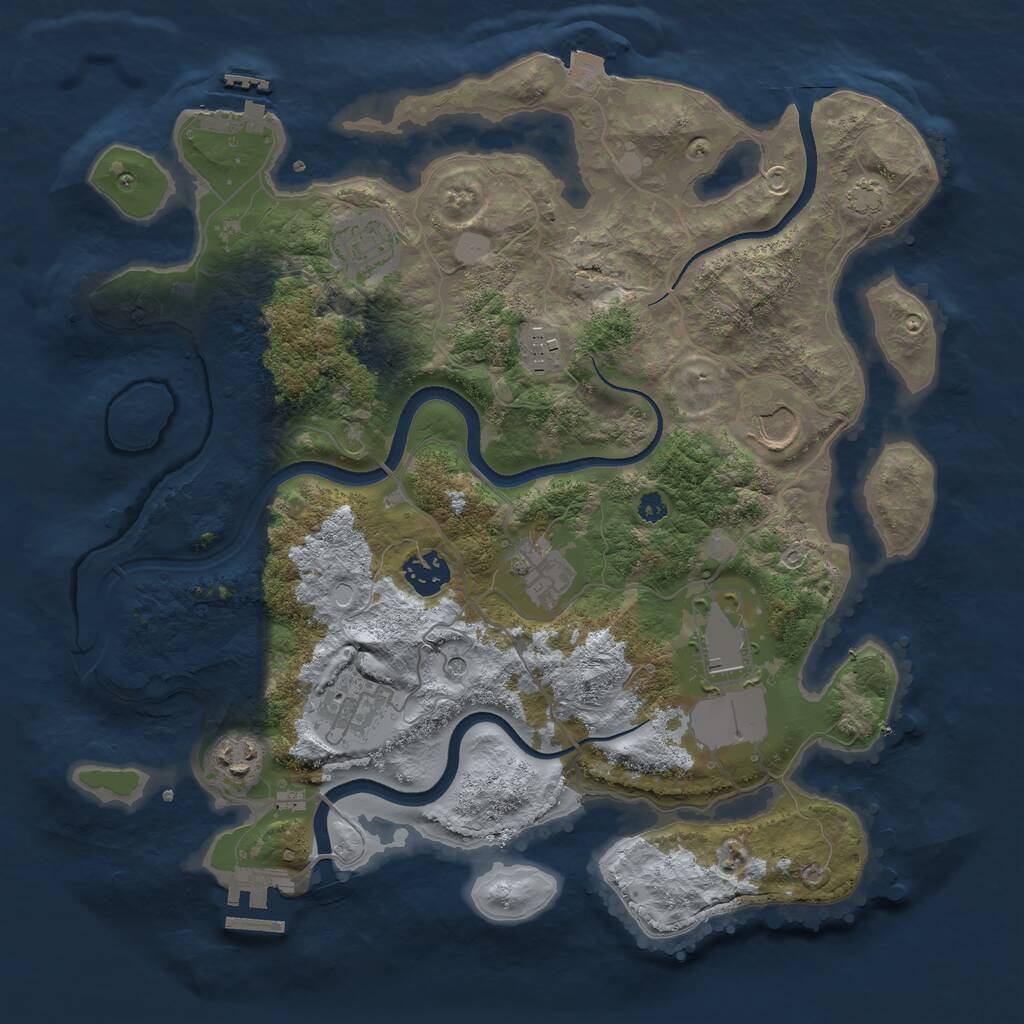 Rust Map: Procedural Map, Size: 3500, Seed: 2071682368, 13 Monuments