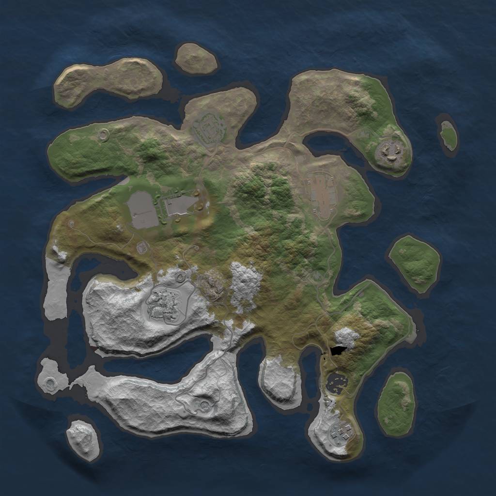Rust Map: Barren, Size: 3500, Seed: 124, 10 Monuments