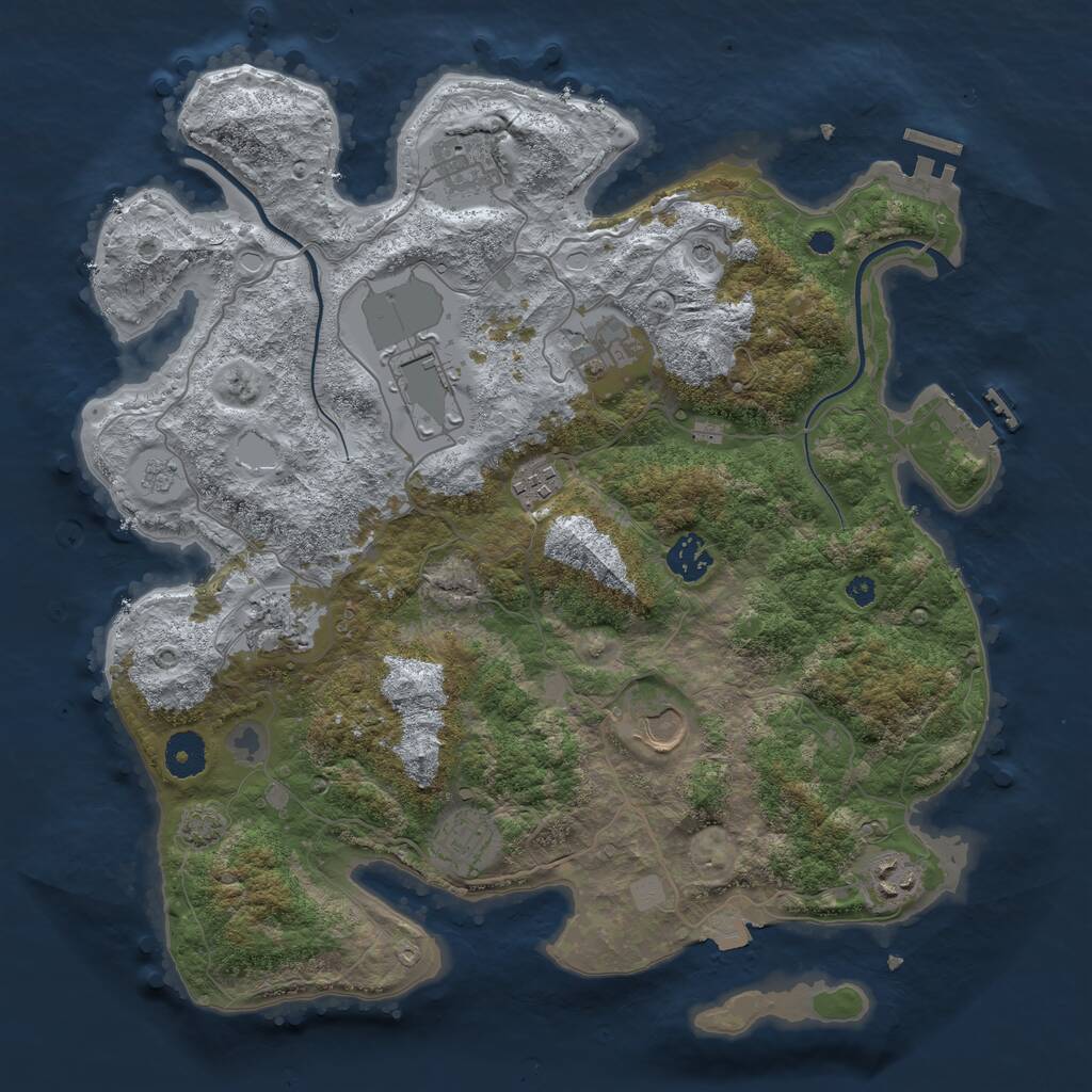 Rust Map: Procedural Map, Size: 3701, Seed: 83239863, 15 Monuments