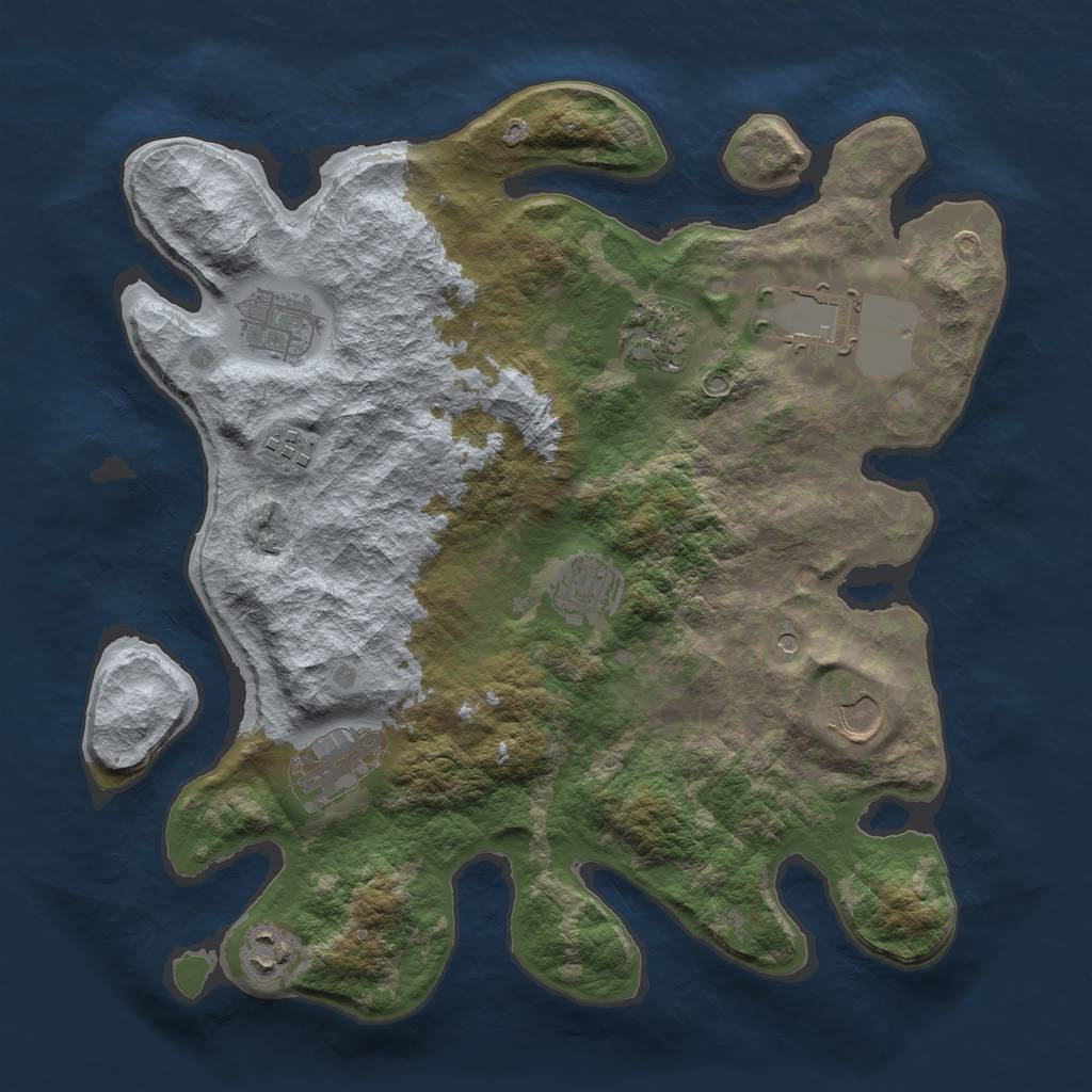 Rust Map: Barren, Size: 3500, Seed: 24921, 11 Monuments