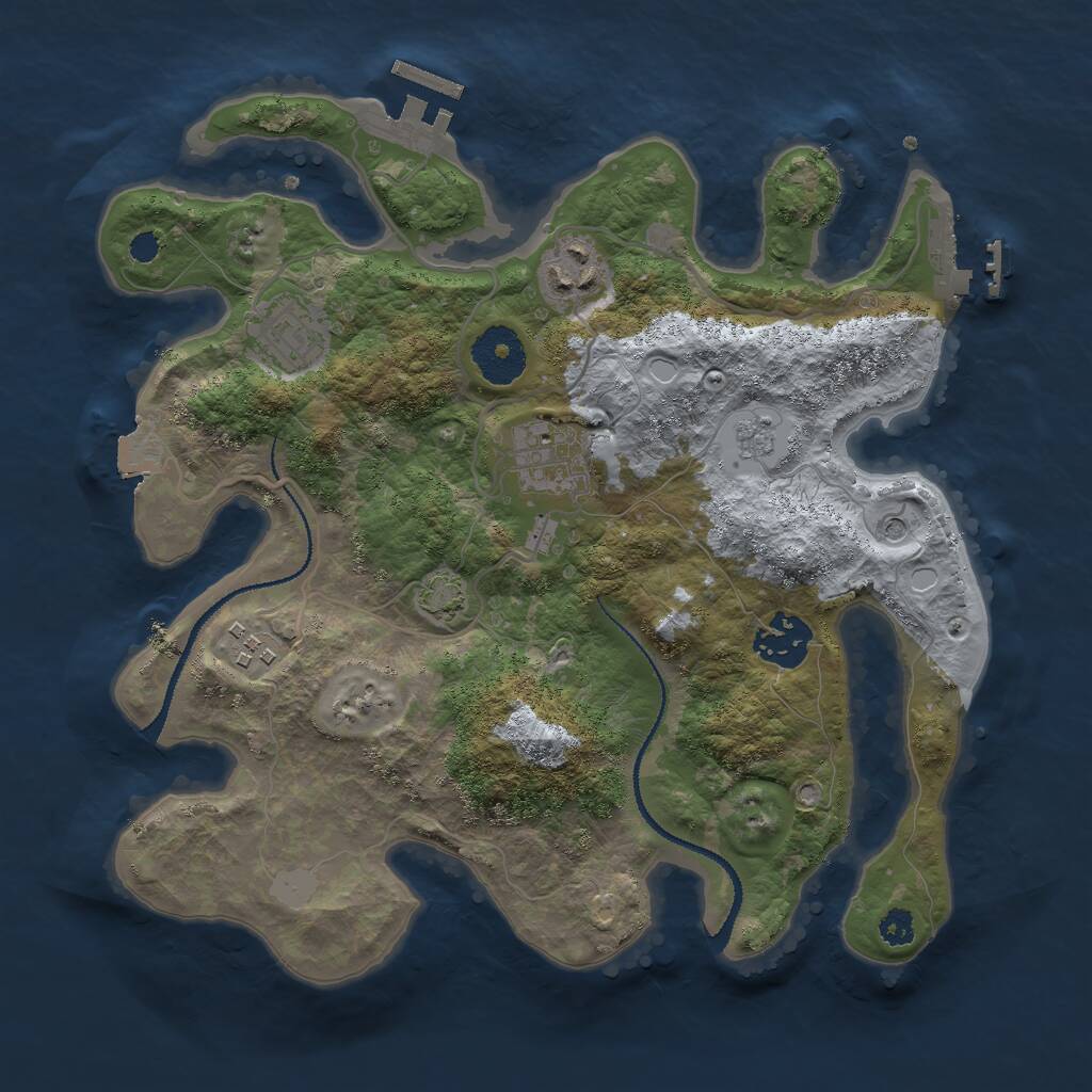 Rust Map: Procedural Map, Size: 3000, Seed: 874984777, 11 Monuments