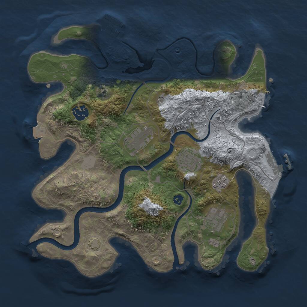 Rust Map: Procedural Map, Size: 3000, Seed: 874984777, 10 Monuments