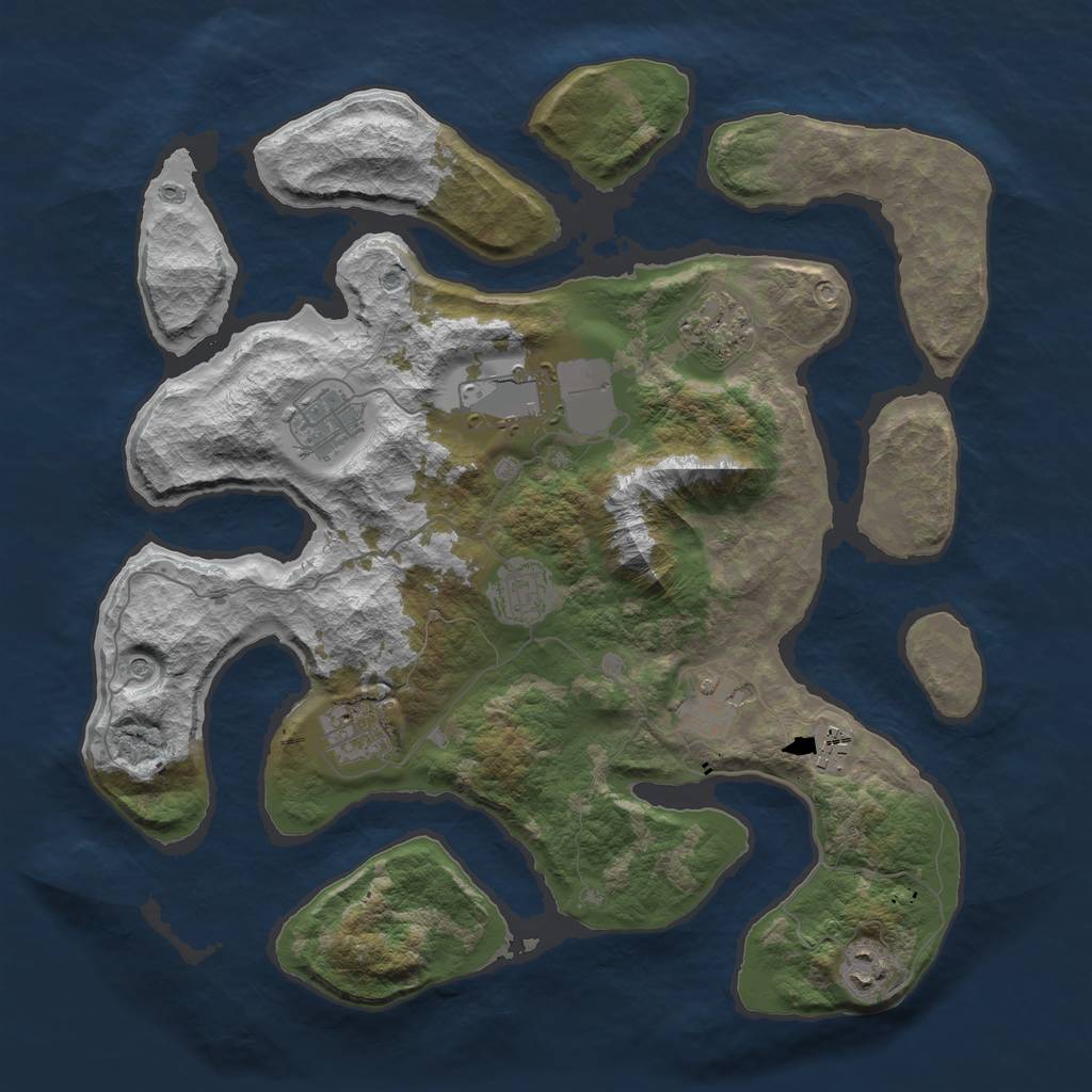Rust Map: Barren, Size: 3750, Seed: 7842398, 11 Monuments