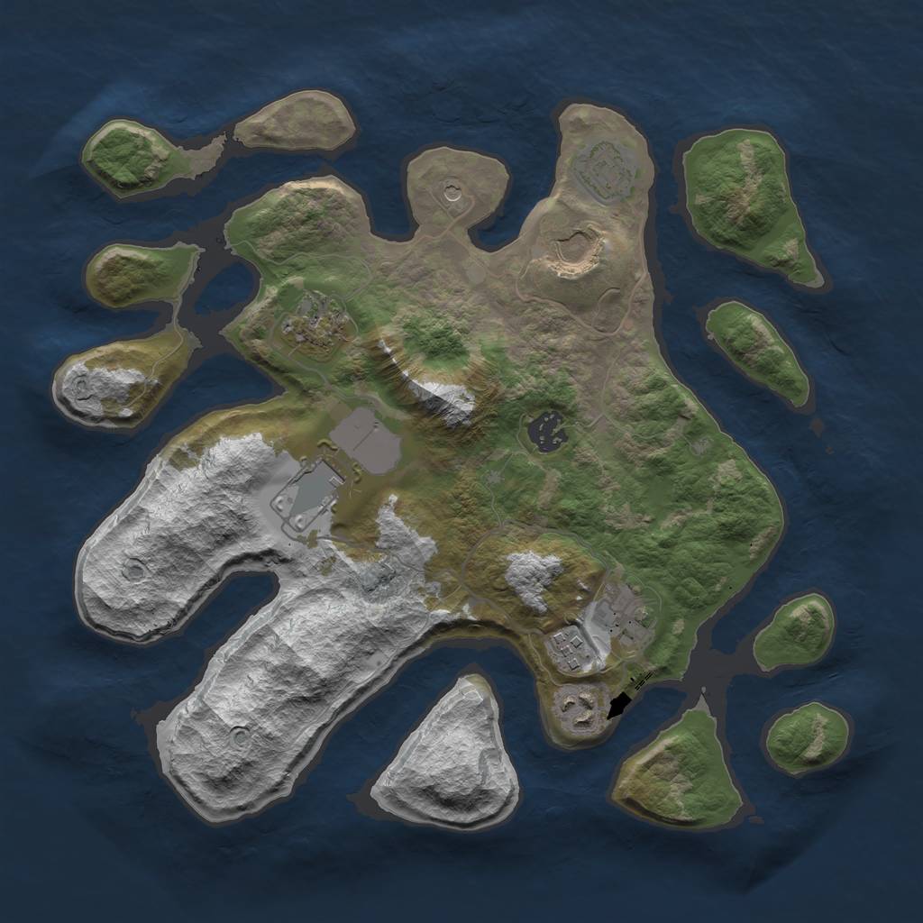 Rust Map: Barren, Size: 3500, Seed: 163632692, 11 Monuments
