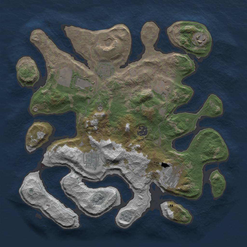 Rust Map: Barren, Size: 3500, Seed: 1654697200, 12 Monuments