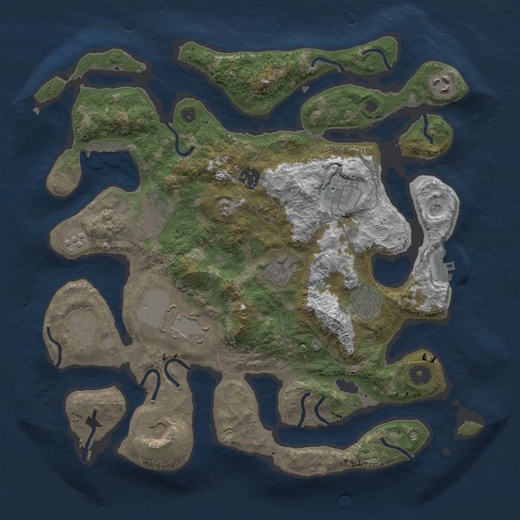 Rust Map: Procedural Map, Size: 3750, Seed: 173916070, 18 Monuments