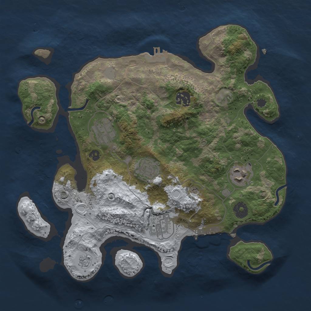 Rust Map: Procedural Map, Size: 3000, Seed: 673205, 14 Monuments