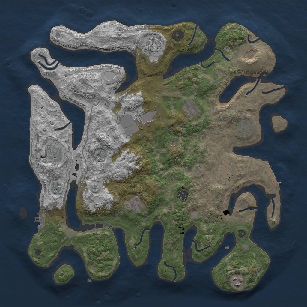 Rust Map: Procedural Map, Size: 4000, Seed: 1690694329, 19 Monuments