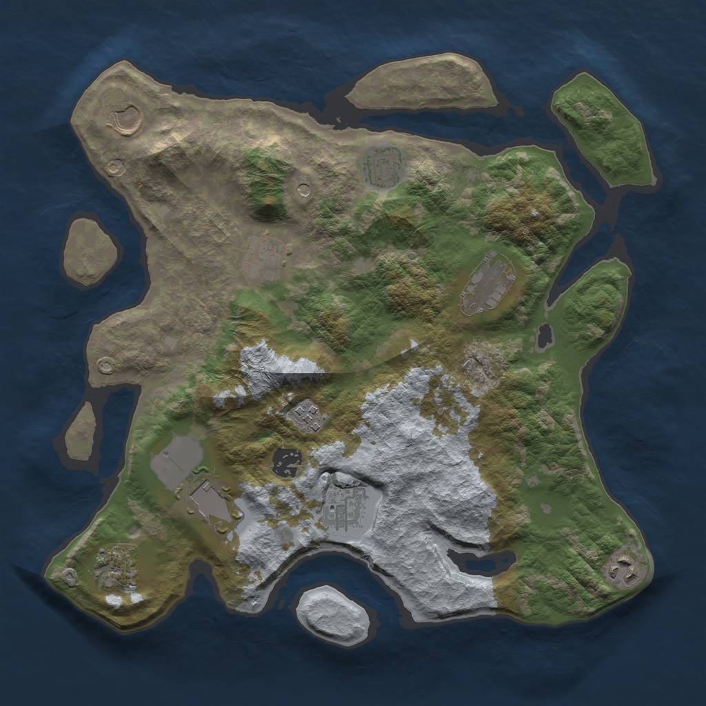 Rust Map: Barren, Size: 3500, Seed: 1497470471, 13 Monuments