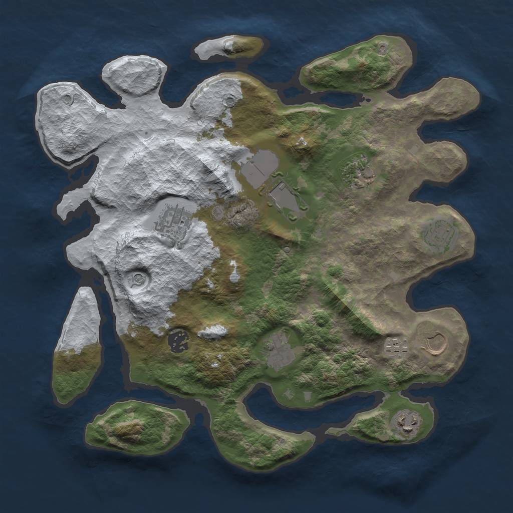 Rust Map: Barren, Size: 3500, Seed: 56319742, 12 Monuments