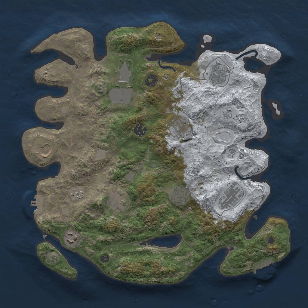 Rust Map: Procedural Map, Size: 3600, Seed: 243111, 19 Monuments